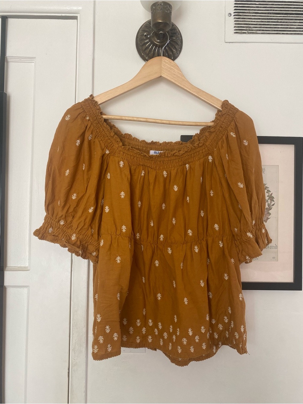 Old navy Mustard-brown Embroidered Peasant Top